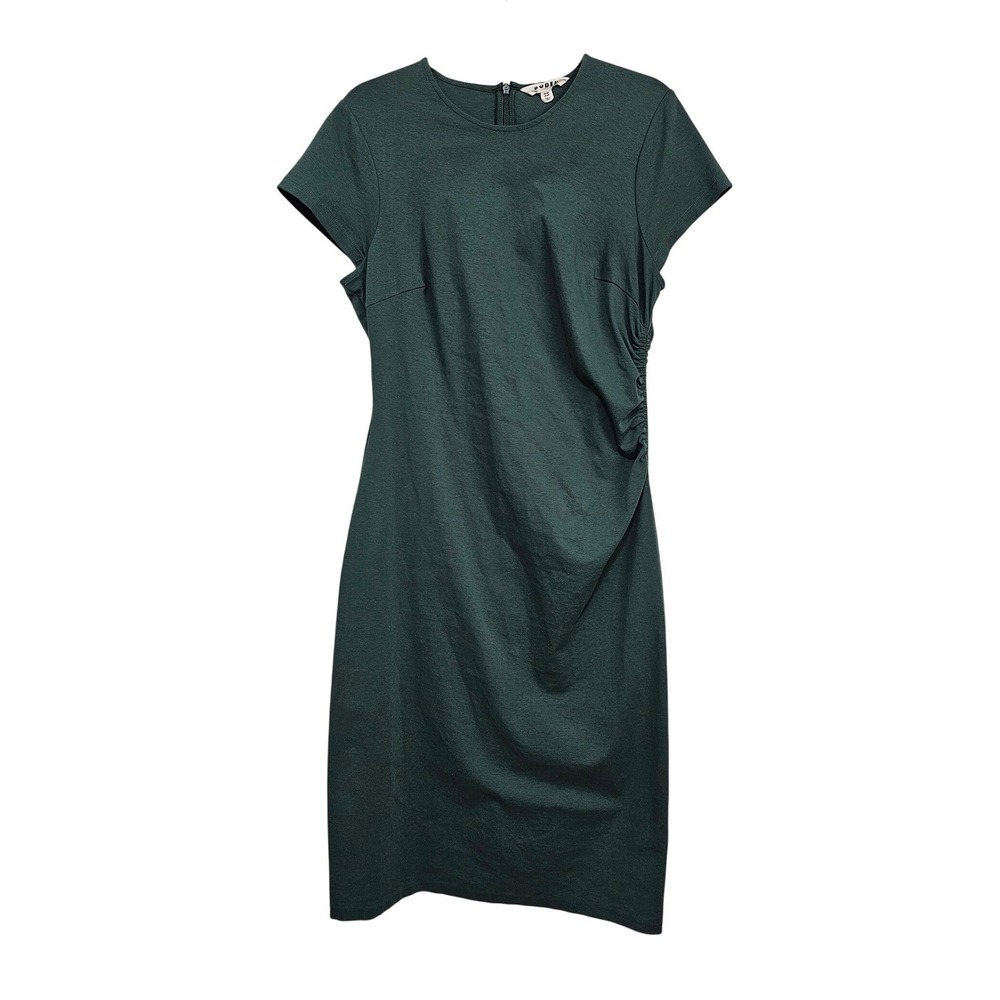 Boden Short Sleeve Ruched Jersey Sheath Dress 12P Green Midi Workwear Classic